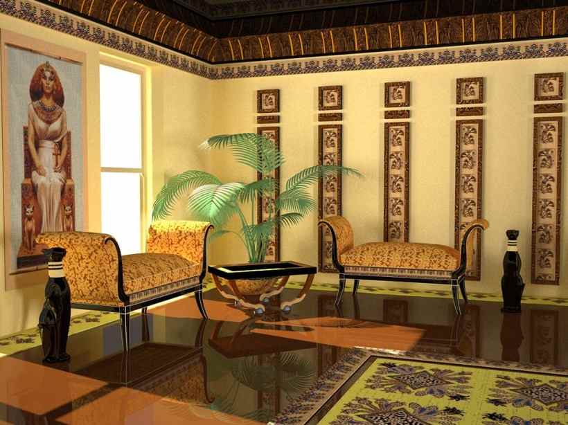 Египетский стиль в интерьере гостиной, спальни, кухни и ванной