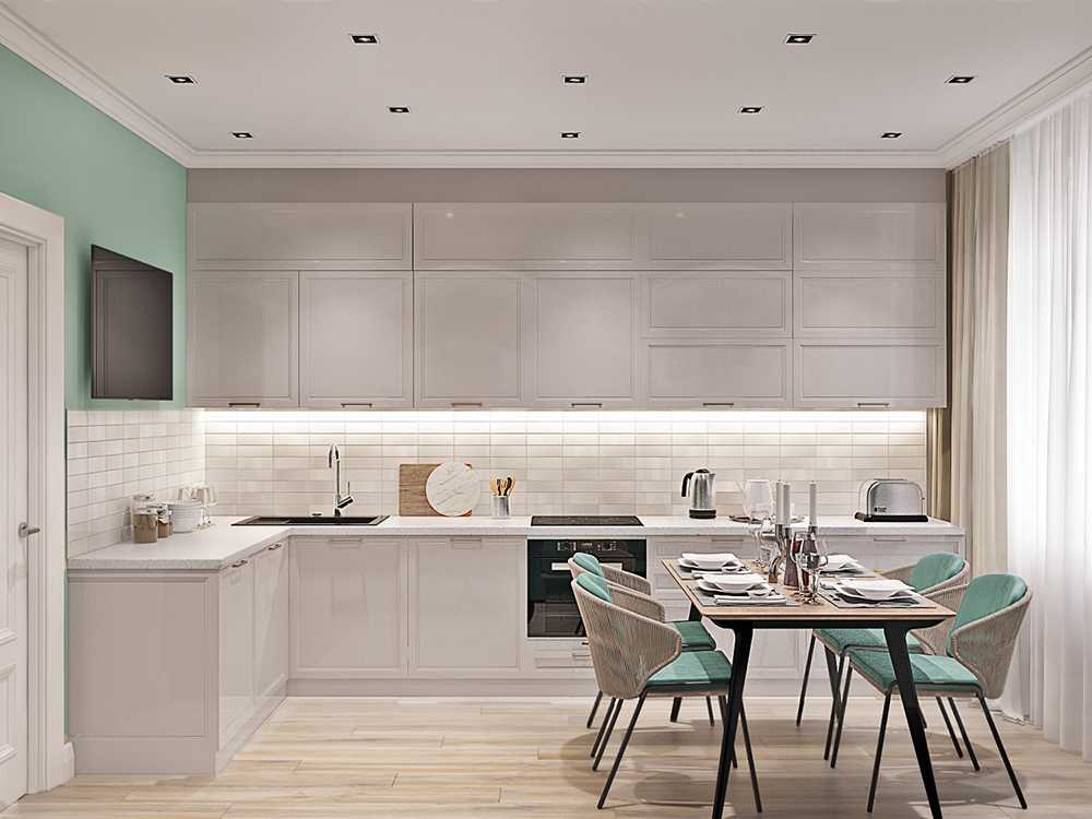 Кухня в стиле модерн: особенности дизайна интерьера с гарнитуром белого цвета и столешницей с деревом